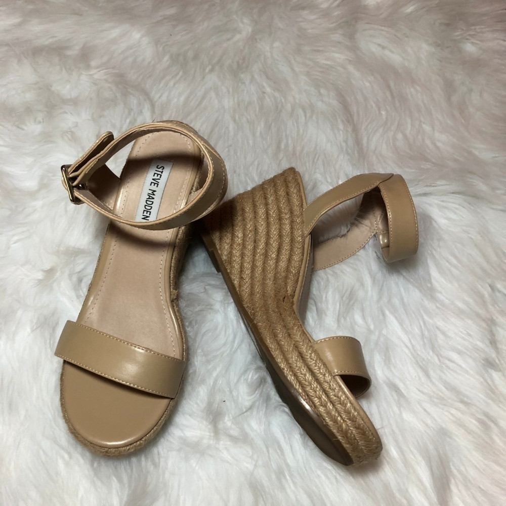 Steve Madden Tan Seaside Wedge Sandals Size 8.5 - Picture 5 of 8